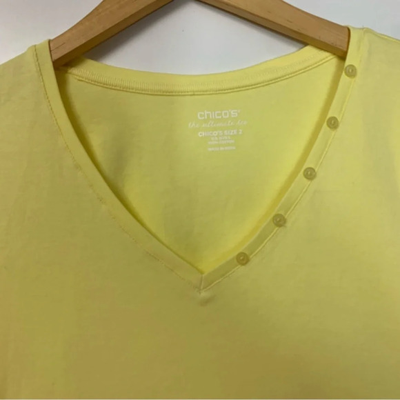 Chicos The Ultimate Tee 100% Cotton Size 2 large) Yellow  Comfort Casual Vibrant - Picture 5 of 8